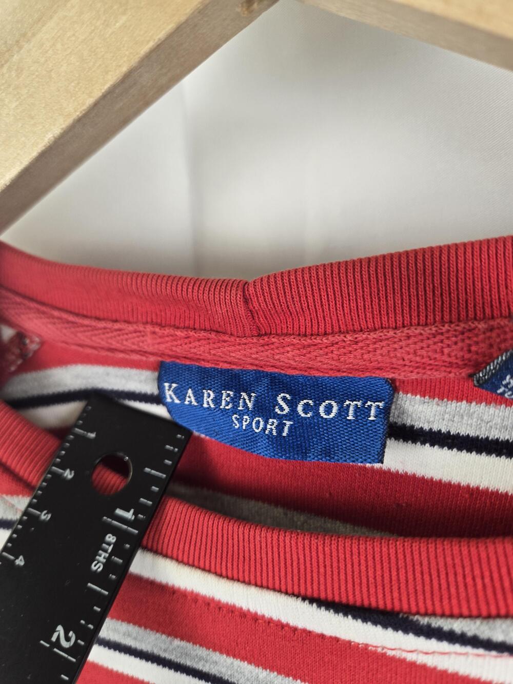 Karen Scott Sport Shirt Womens XL Red Striped 3/4 Raglan Sleeve Tee Top Casual - Picture 8 of 10